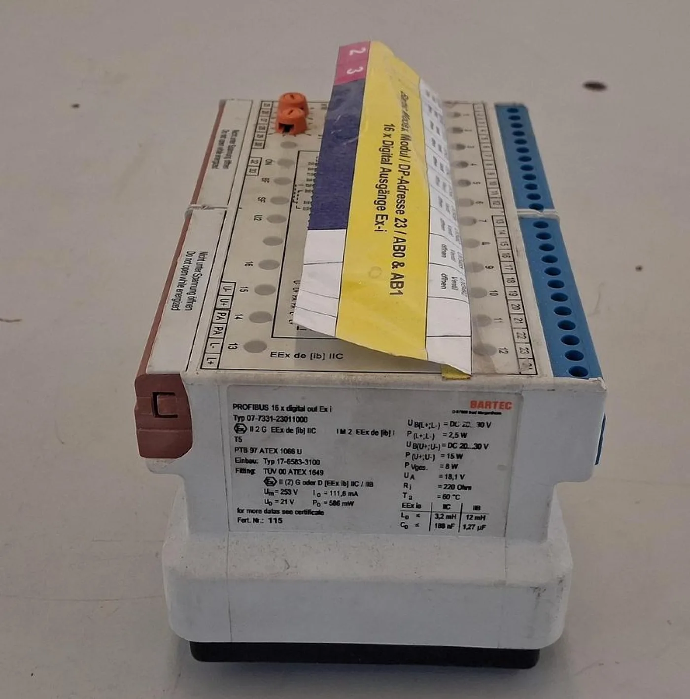 Bartec Modex PROFIBUS Modul mit DP-Adresse 23 digitales Ex-i Ausgangsmodul mit 16 Kanälen - 7