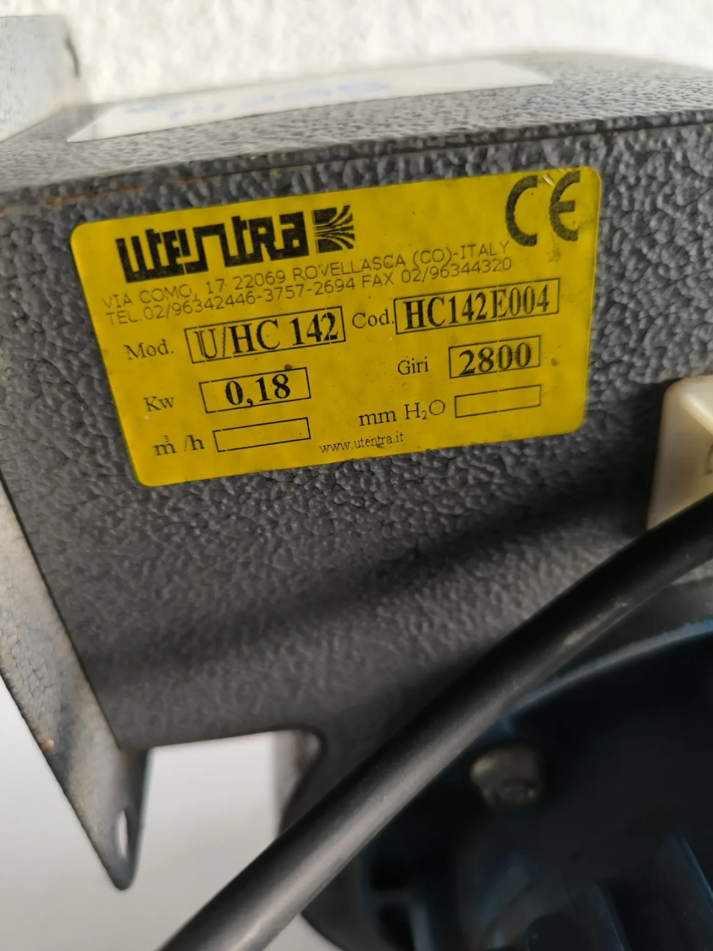CENTRIFUGAL FAN UTENTRA U/HC 142 0.18 kW - 5