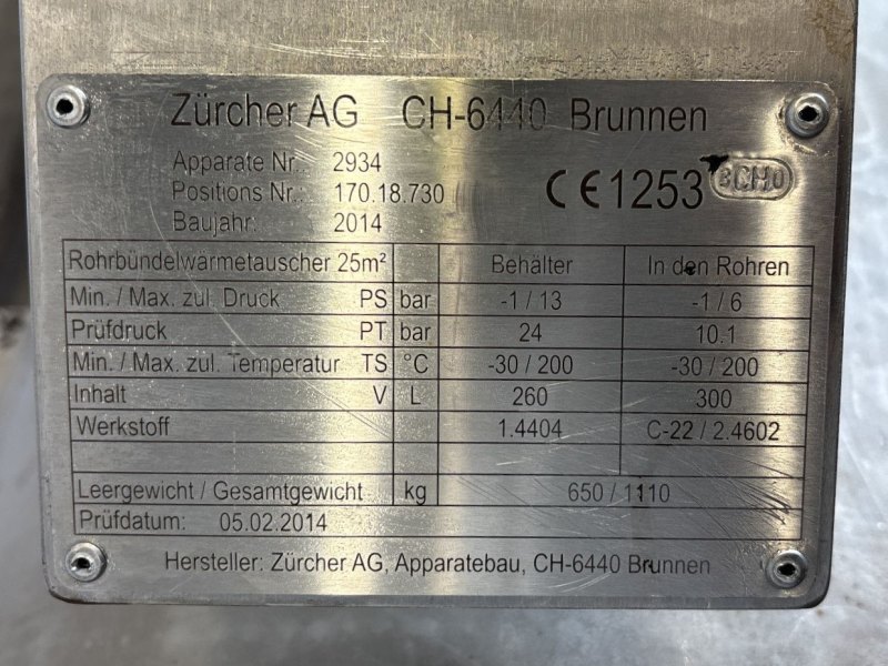 Zürcher AG Apparatebau 25 m² (tubes Hastelloy C22) - Shell and tube heat exchanger