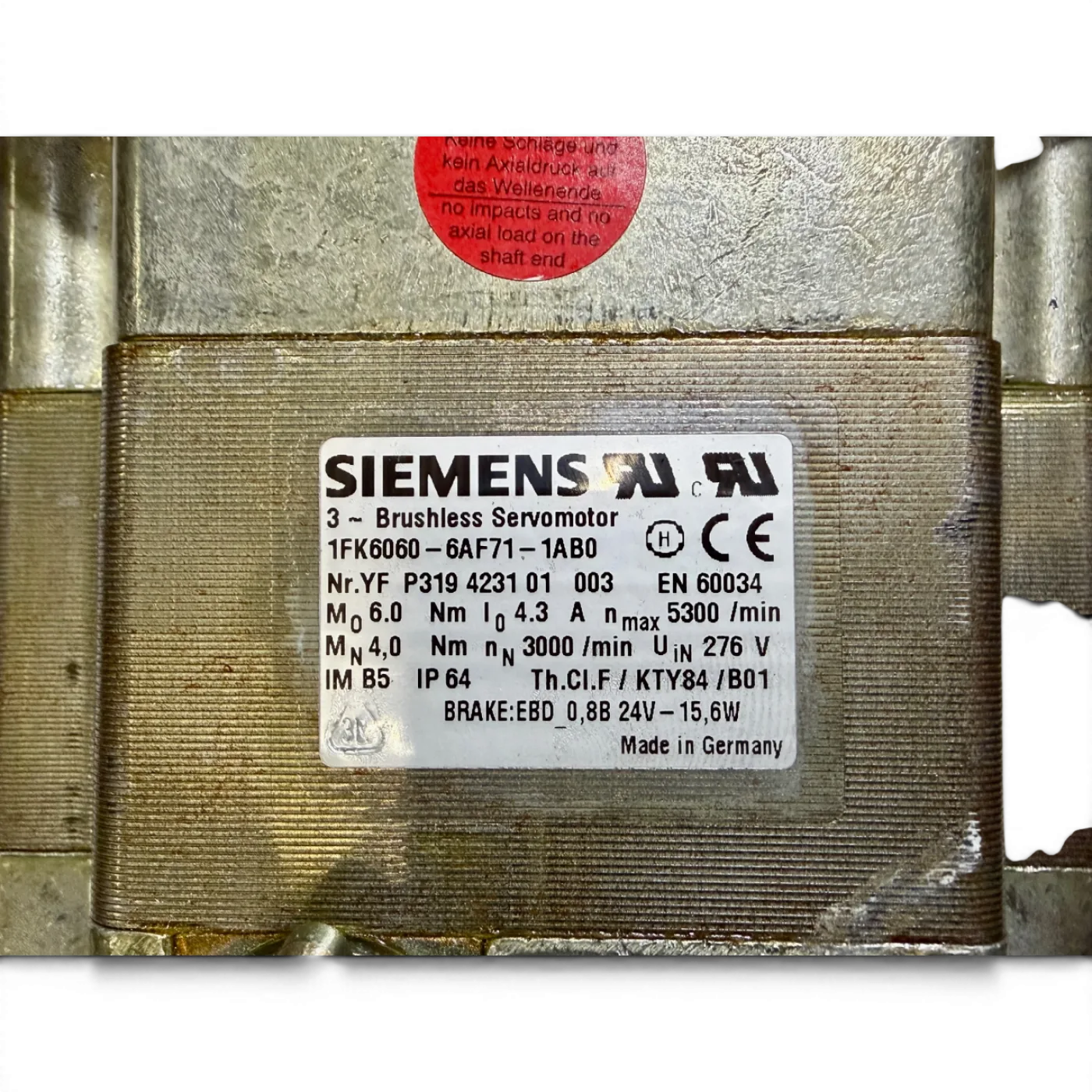 Siemens 1FK6060-6AF71-1AB0 Brushless Servomotor Art.-Nr. YF P319 4231 01 003 z.B. IMA 410 - 5