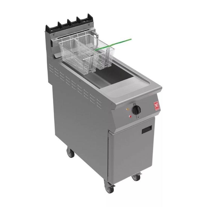 Falcon F900 Twin Basket Fryer with Filtration & Fryer Angel on Castors Natural Gas - islandcatering