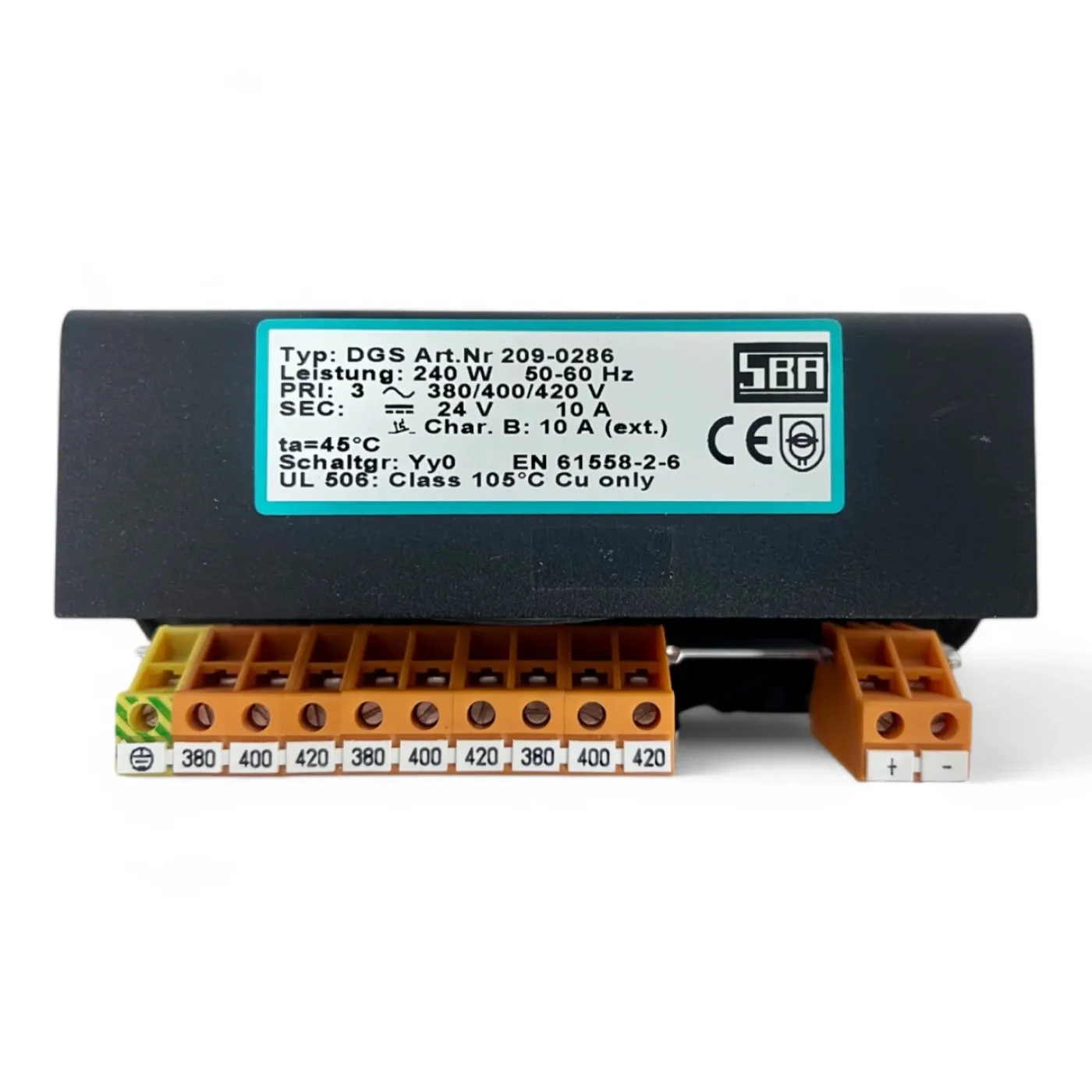 SBA Transformator DGS 209-0286 | 240 W | 24 V | 10 A - 6