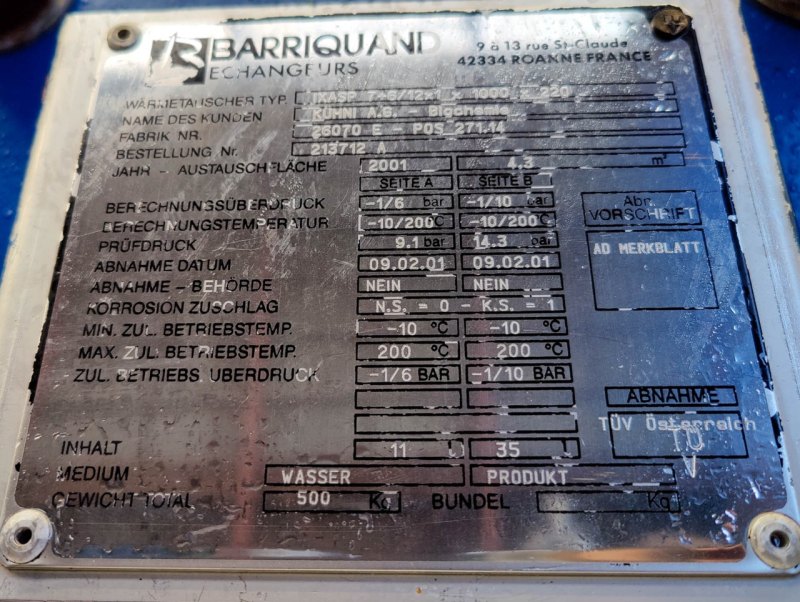 Barriquand IXASP716/12x1x1000x220 - Plate heat exchanger