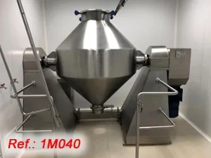 MEZCLADOR BICÓNICO “SILASE” DE ACERO INOXIDABLE DE 1.000 LITROS APROX. CON PIES SOPORTE CON HIDRAÚLICO DE LEVANTAMIENTO DEL MEZCLADOR BICÓNICO PARA SU VACIADO A DEPÓSITOS, CUADRO ELECTRÓNICO DE CONTROL Y PROTECCIONES