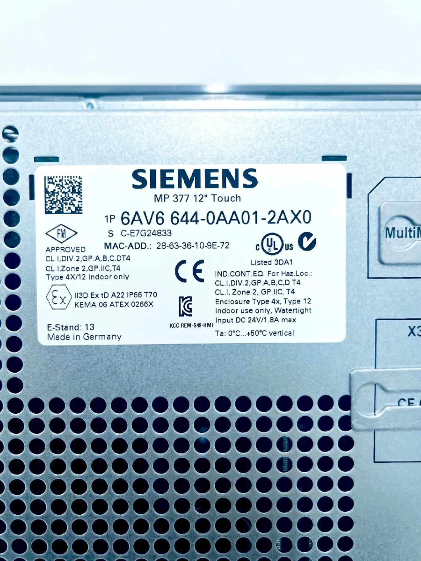Siemens 6AV6 644-0AA01-2AX0 SIMATIC Multi Panel 377 - 3