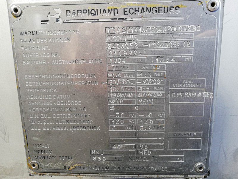 Barriquand IXASP 1X15/1X14X2000X280 welded plate heat exchanger - Plate heat exchanger