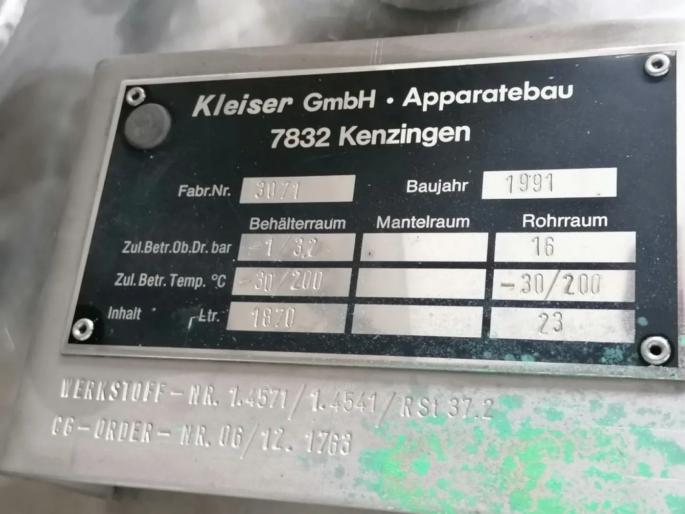 Kleiser 1600 Ltr - Stainless Steel Reactor - 3