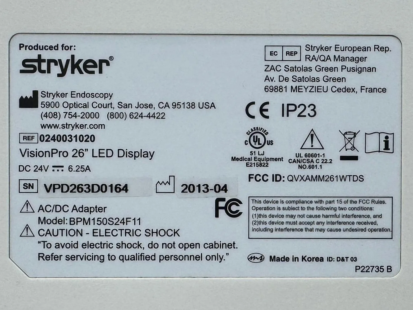 Stryker VisionPro 26 Inch LED Monitor REF 0240031020 With Supply - 8