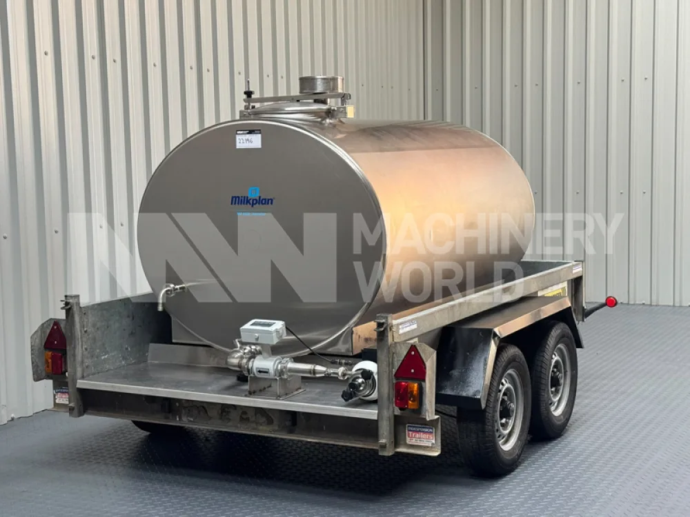 1,500 Litre Milkplan Horizontal Milk & Liquid Tank on Trailer with Pump, Flowmeter & CIP Cleaning System (Year 2022)
