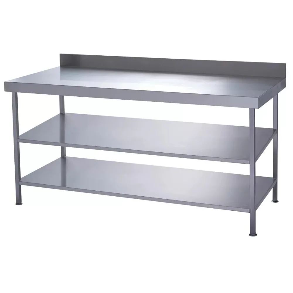Parry Fully Welded Stainless Steel Wall Table 2 Undershelves 600x600mm - islandcatering