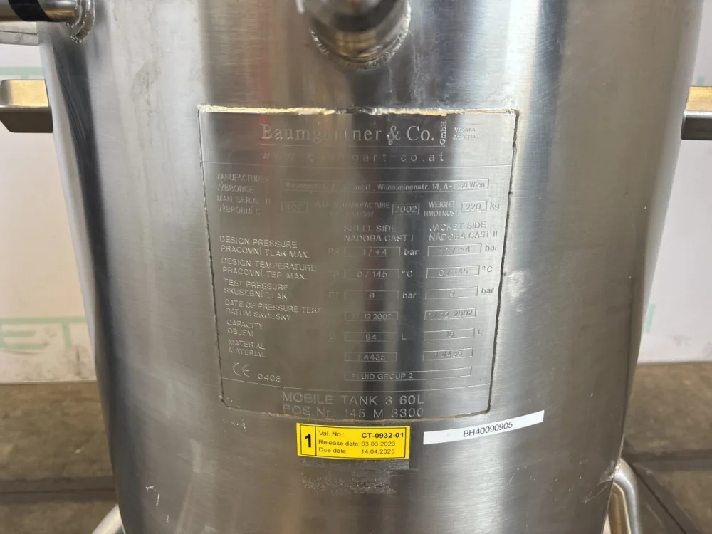 Baumgartner Pharma reactor 60 L - Bioreactor