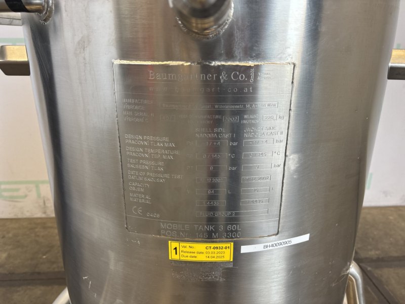 Baumgartner Pharma reactor 60 L - Bioreactor