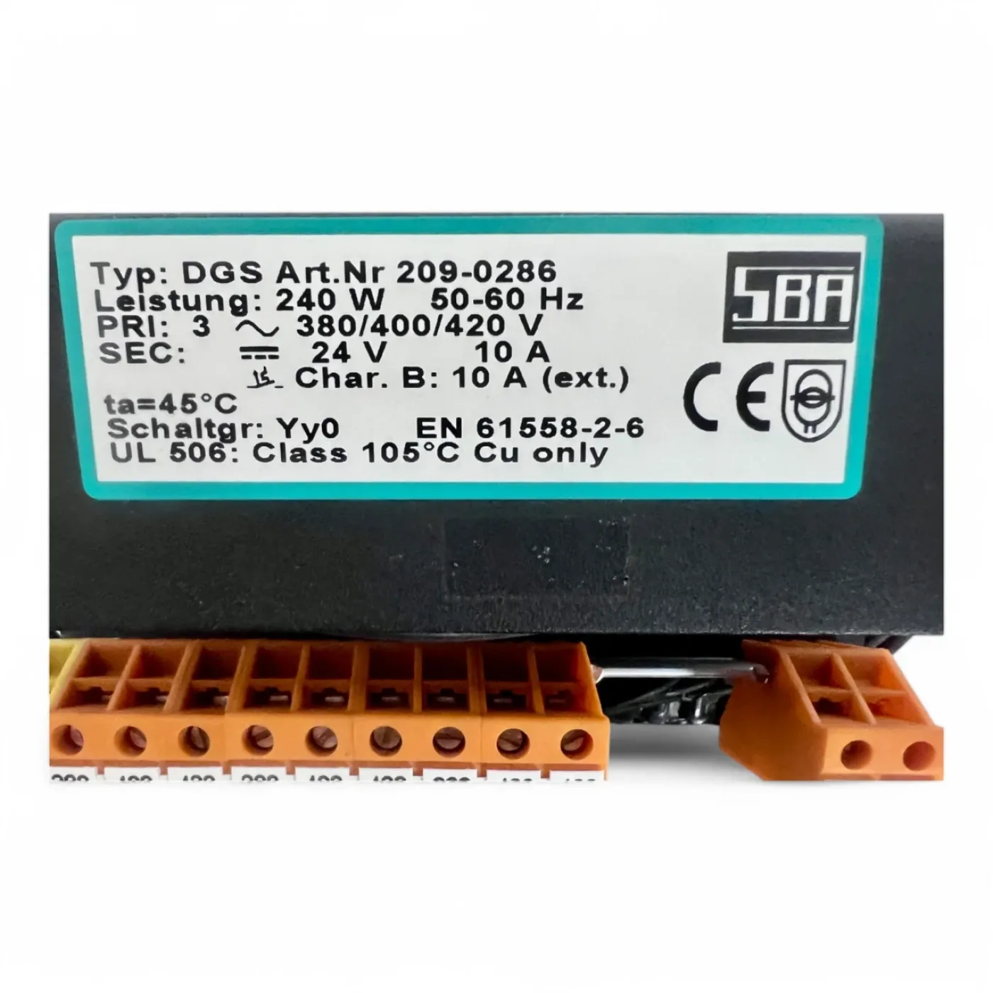 SBA Transformator DGS 209-0286 | 240 W | 24 V | 10 A - 7