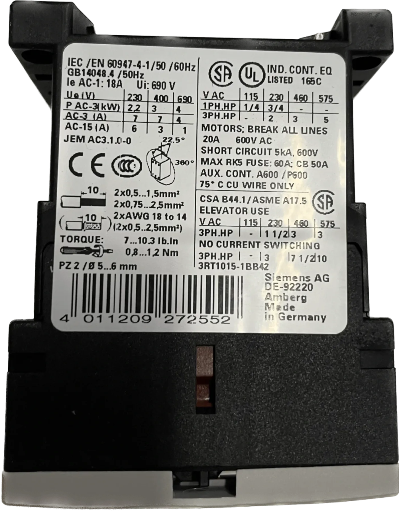 Siemens Leistungsschütz 3RT1015-1BB42 - 3