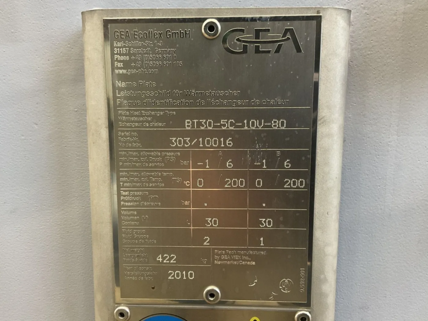 GEA PHE Systems BT30-5C-10V-80 - Plate heat exchanger - 5